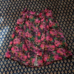 FRNCH Vibrant Floral A-Line Skirt - Pink and Black